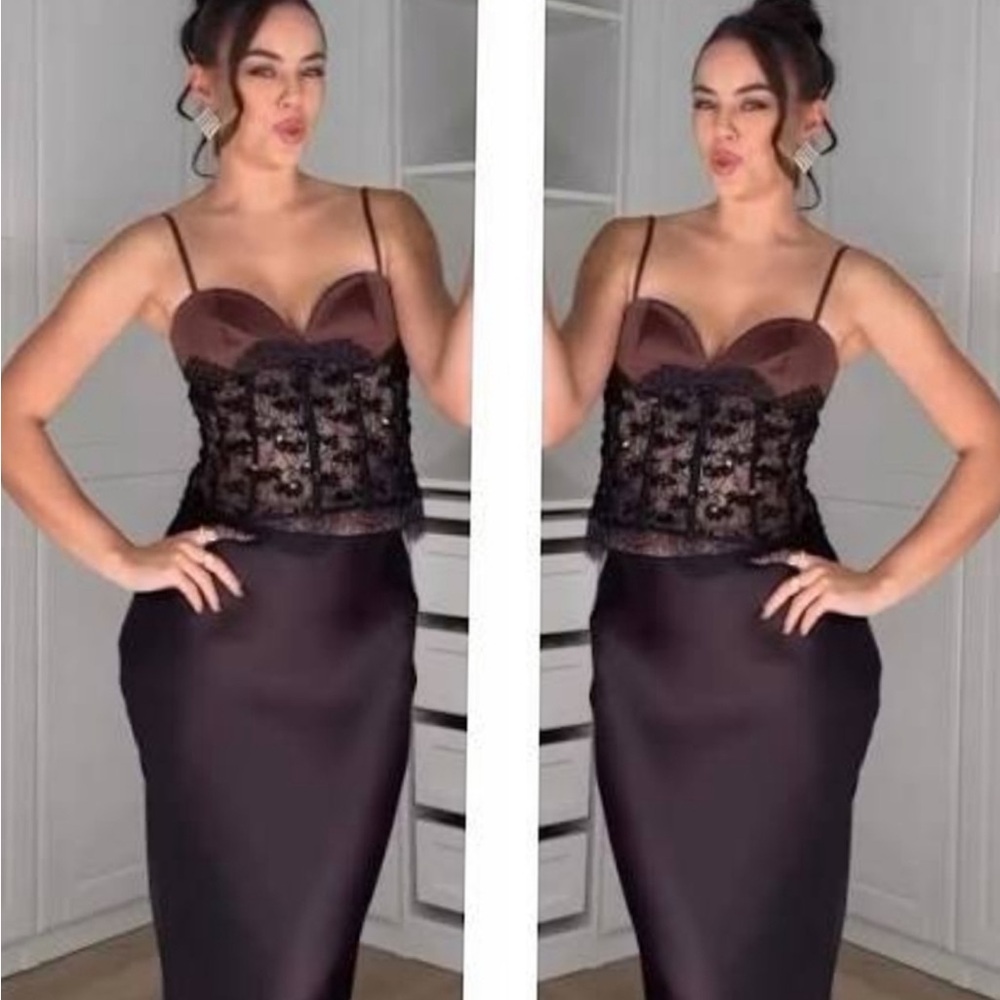 Zara Satin Bustier Corset Top in Burgundy and Black